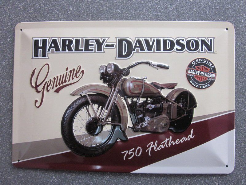 Harley-Davidson Insegne: Retro Blechschild Harley Davidson 750 Flathead – Usato da Bischofszell venduto da Pfau0 7