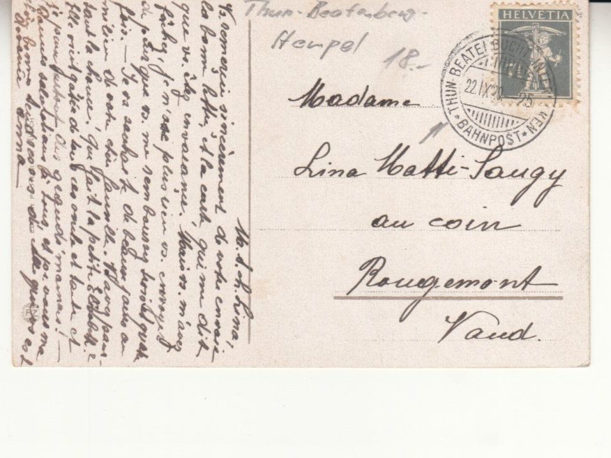 Cartoline postali: Thunersee 1920 mit Bahnstempel Thun-Interlaken – Usato da Bürglen TG venduto da StampGraf 1