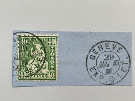 Sitzende Helvetia 40Rp, gestempelt GENEVE 29 Aug 1865