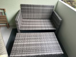 Gartensitzgruppe Rattansofa mit Hocker