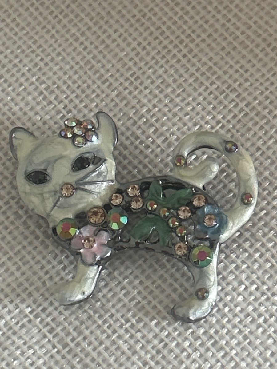 Spille & Fermagli: Vintage Brosche Katze mit Strass, Modeschmuck, neuwertig – Nuovo e nell'imballaggio originale da Bettlach venduto da Aresdiego
