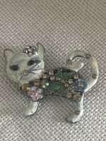 Vintage Brosche Katze mit Strass, Modeschmuck, neuwertig