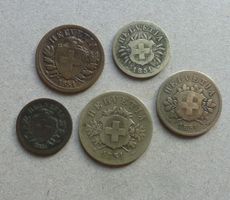 CH Kleinmünzen Jahrgang 1851 (1 Rp.-2 Rp.-5Rp.-10 Rp-20 Rp.)
