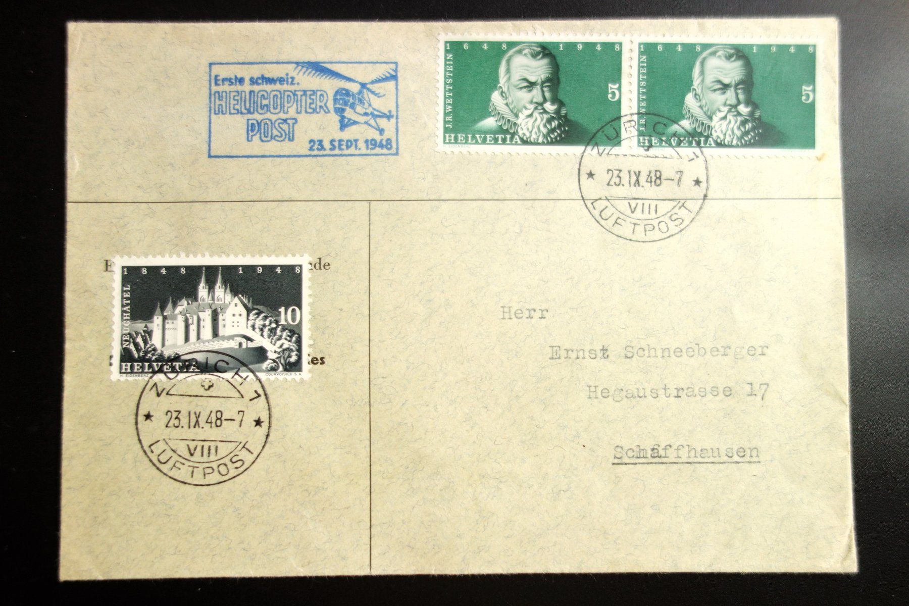 Tutti i francobolli: 1948 Brief 1. CH Helicopter-Post 23.09.1948 – Usato da Mettmenstetten venduto da Sutasso