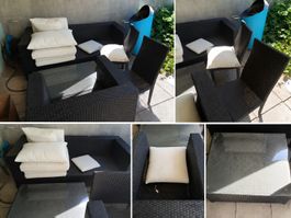 Gartenmöbel Poly Rattan Sofa 2 Sitzer 2 Stühle Tisch Kissen