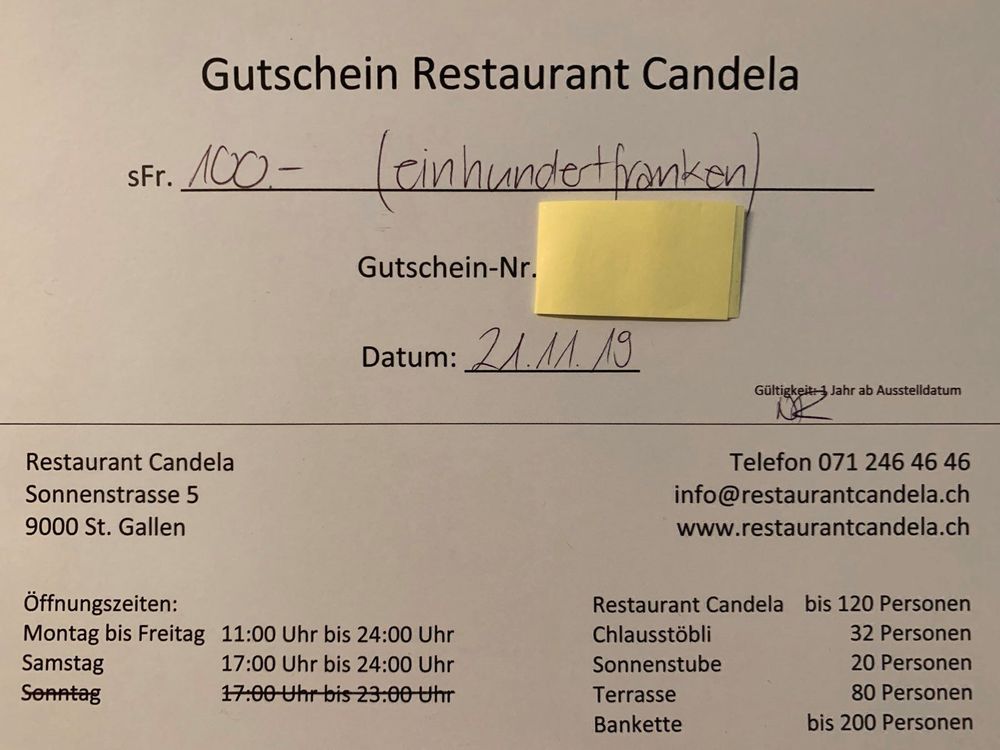 Gutschein Restaurant Candela St. Gallen Kaufen auf Ricardo