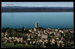 AK Heiden, Ortsansicht mit Kirche und See