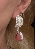 Orecchini pendenti con pietre rose e argento- nuovo