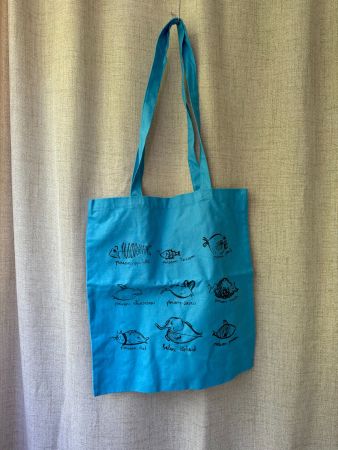 Sac cabas bleu esquisses poissons imaginaires
