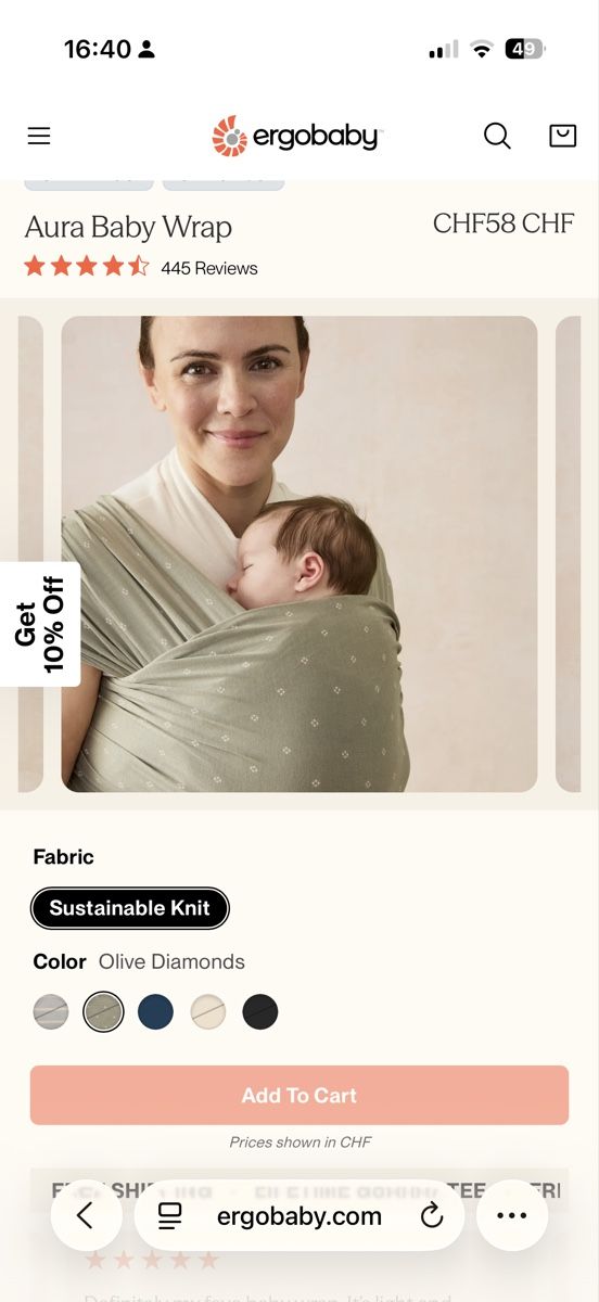 Ergobaby Marsupi portabebè: Ergobaby Aura Baby Wrap  – Nuovo (secondo la descrizione) da Winterthur venduto da dsalmina 1