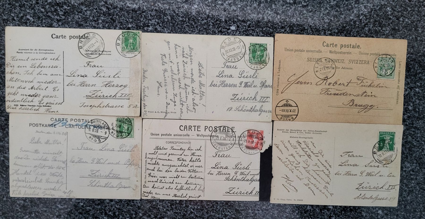 Ansichtskarten: 6 Ansichtskarten, frankiert, Baden, um 1900 – Gebraucht aus Zürich von  3
