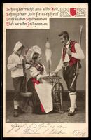 AK Schwyzer Dame am Spinnrad in Tracht
