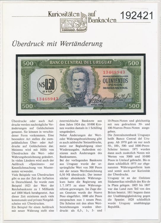 Kuriositäten auf Banknoten, Uruguay Kaufen auf Ricardo