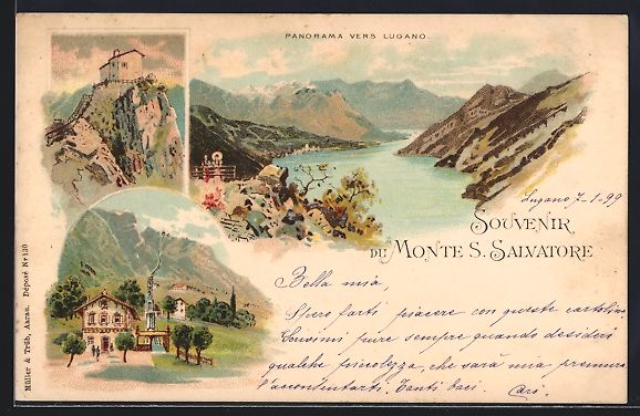 Ansichtskarten: Litho Lugano, Blick vom Monte Salvatore, – Gebraucht aus Berlin von bartko-reher
