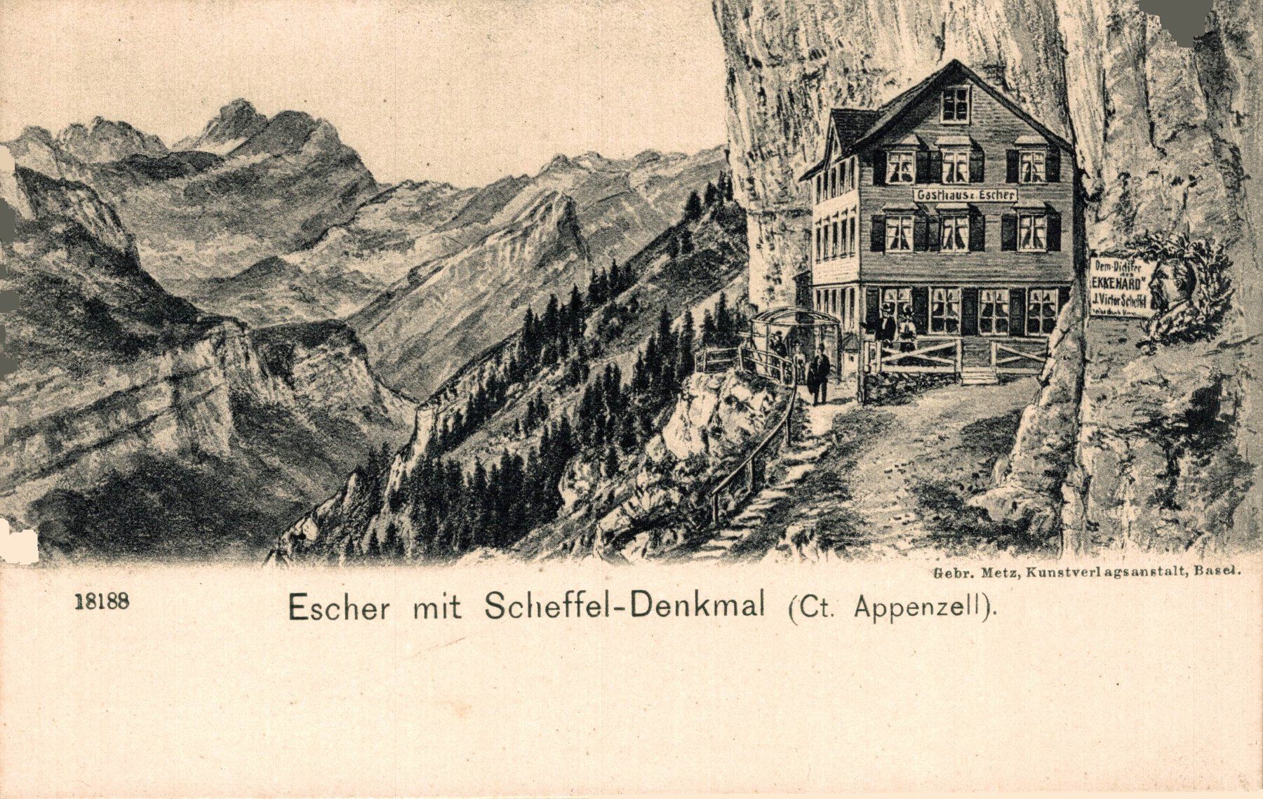 Cartoline postali: Escher mit Scheffel-Denkmal (Ct. Appenzell) – Usato da Bronschhofen venduto da Astore