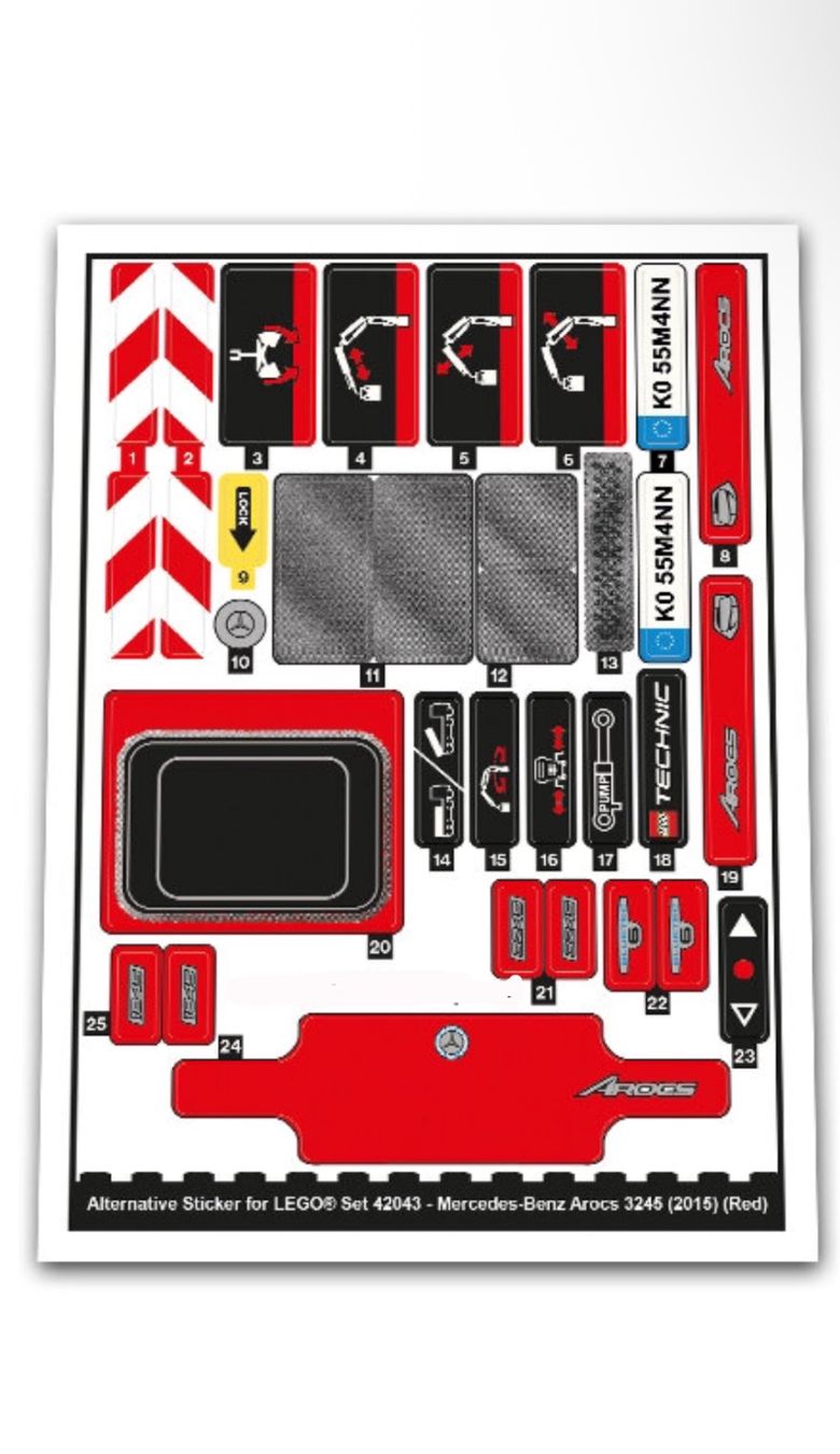 Sticker: Lego Technik 42043 Red Sticker Satz – Nuovo e nell'imballaggio originale da Schwenden venduto da Noppenwelt.ch