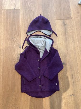 disana Wollfleece Jacke Gr. 98/104 Lila mit Mütze Top!