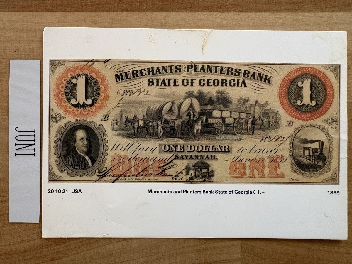 Cartoline postali: AK mit Bild von One Dollar Note 1859 – Usato da Rümlang venduto da Kartenpost1