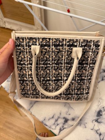 Damen Handtasche kariert beige schwarz