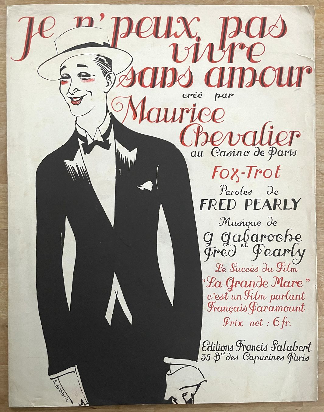 Bücher: Maurice Chevalier - Notenblatt gerahmt – Gebraucht aus Savagnier von Ne2065 1