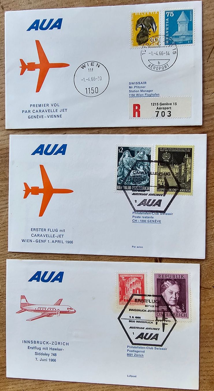 Tutti i francobolli: AUA - 3 Erstflug Briefe – Usato da Les Valettes venduto da Nuba1