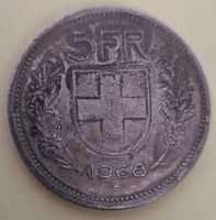 5 Franken 1968. Rückseite steht auf Kopf.