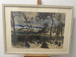 Adolf Weber (1925-1996) Gemälde Fettkreide Landschaft