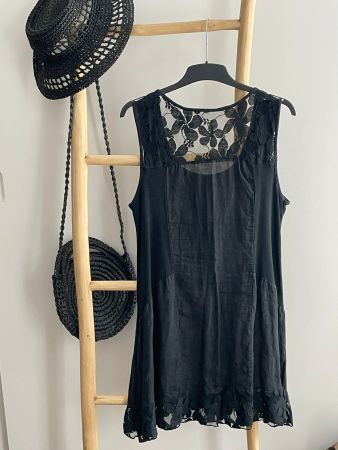 😎🏖️😎Robe d'été lin et dentelle noir M-L, Neuf
