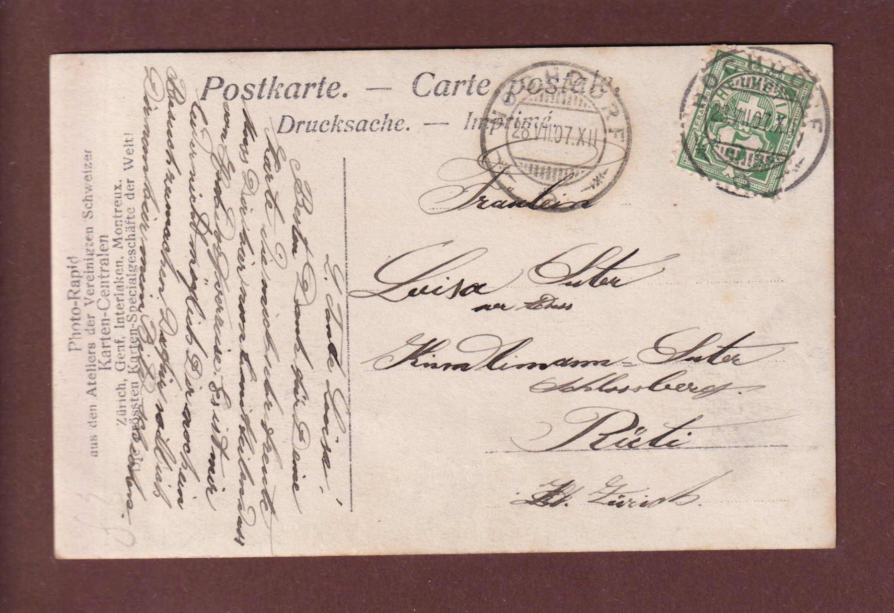 Cartoline postali: PHOTO - Mann mit Zürich - 1907 – Usato da Pully venduto da nicecards 1