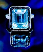 Art Deco Aquamarine & Onyx & Diamant Ring in  Platin