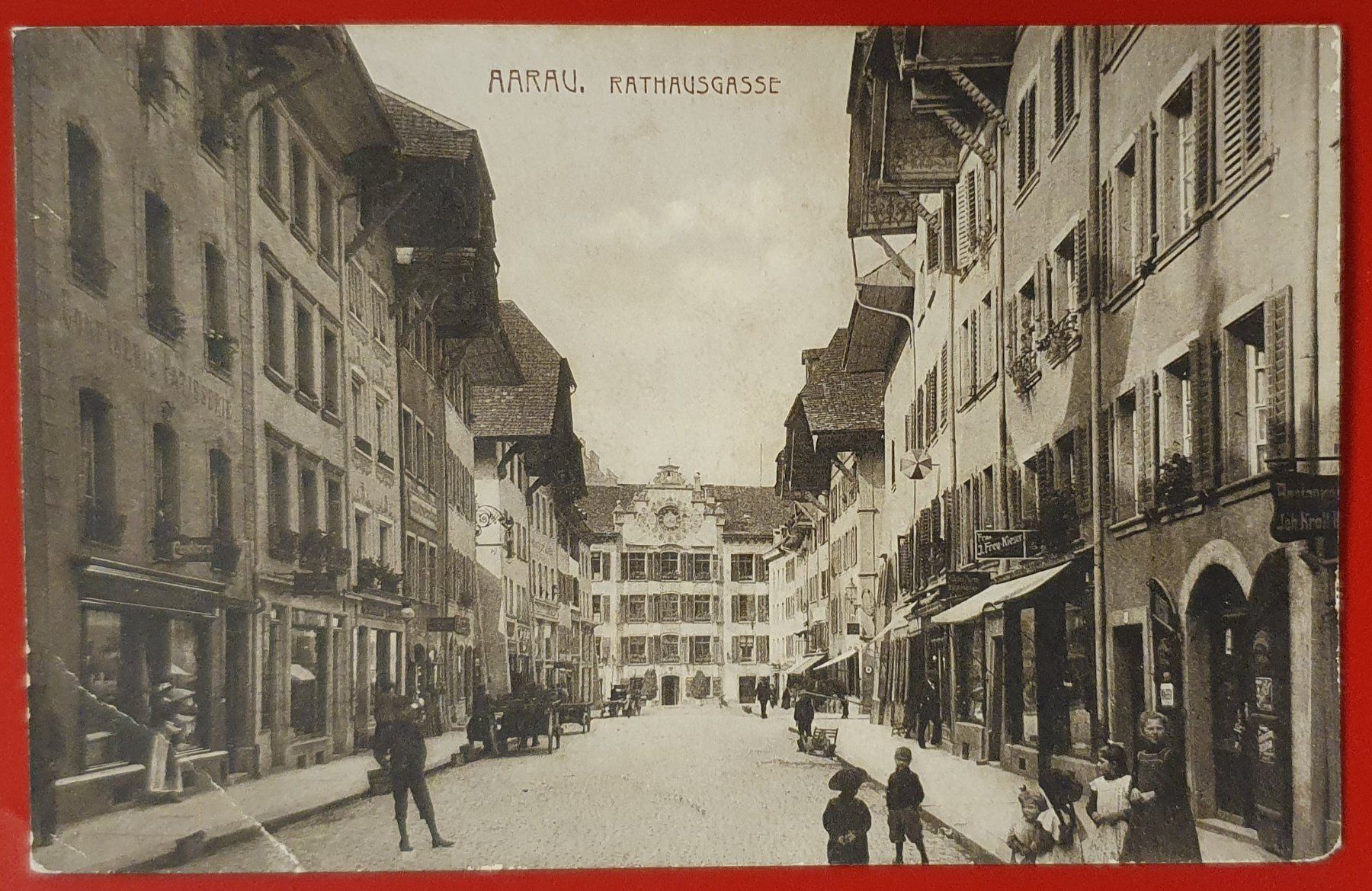 Cartoline postali: Aarau 1916 - Rathausgasse – Usato da Kreuzlingen venduto da Rschweiz1