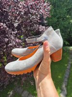 THINK SANDALE SCHUHE 37,5 LEDER GRAU PUMPS TOP BALLERINAS