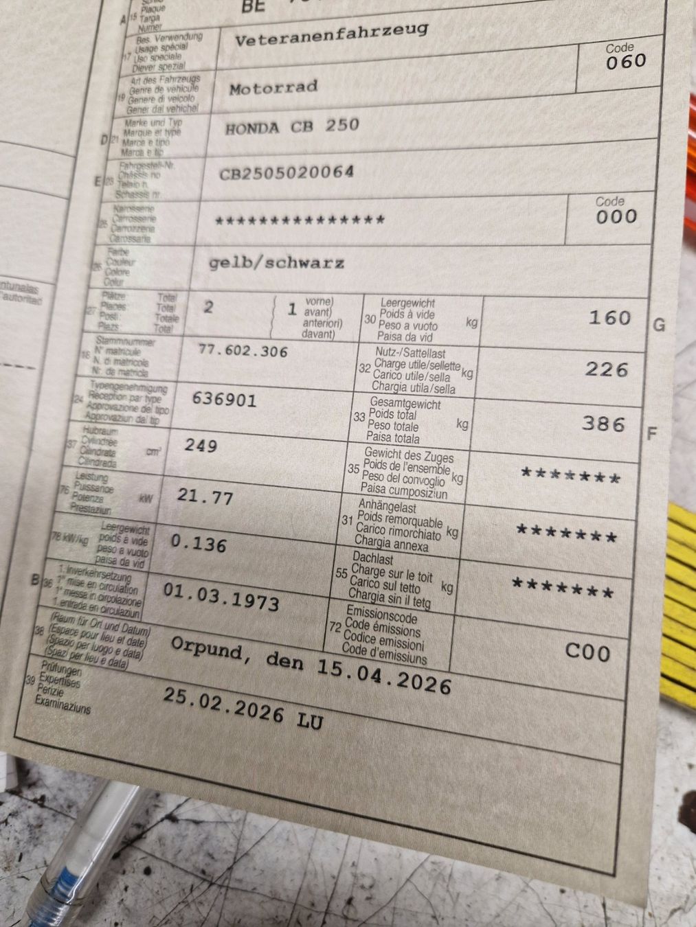 Honda Route: Honda CB 250 Veteran – D'occasion à grossaffoltern par scirocco03 1