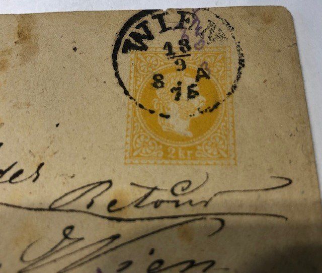 Tutti i francobolli: Brief Zeitungsband Wien 1875 – Usato da Häusernmoos venduto da Koi-Gartenteich 2