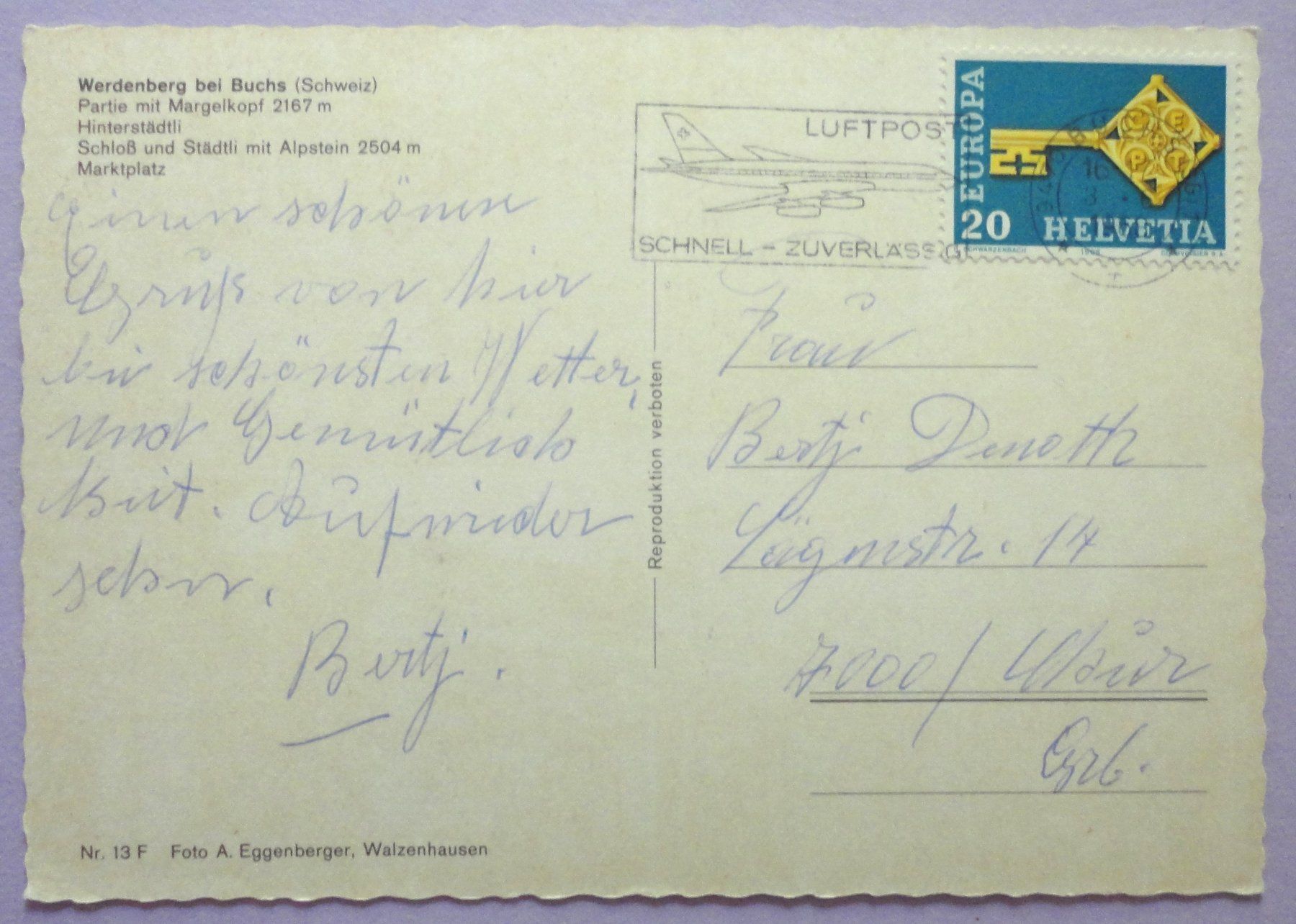 Cartoline postali: Werdenberg bei Buchs – Usato da Fétigny venduto da Billy2miny 1
