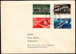 1947_FDC SBK 277 - 280 (Satzbrief); 100 J. Schweizer Bahnen
