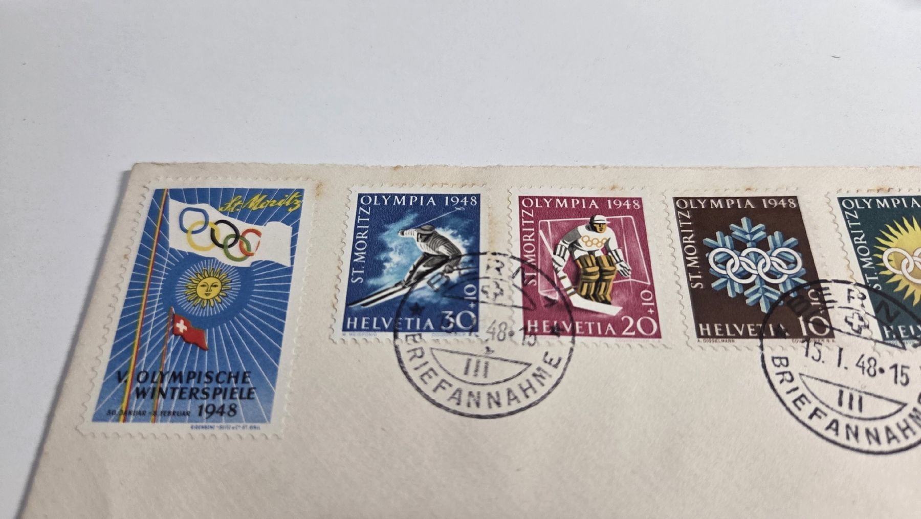 Alle Briefmarken: 1948 FDC mit Vignette Winterspiele St. Moritz – Gebraucht aus Arni AG von Moth68 1
