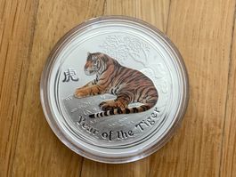 Lunar II Münze Tiger 2010 / 1Unze Silber Farbe Color