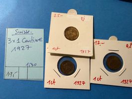 SUISSE : 3 X 1 CENTIME 1927