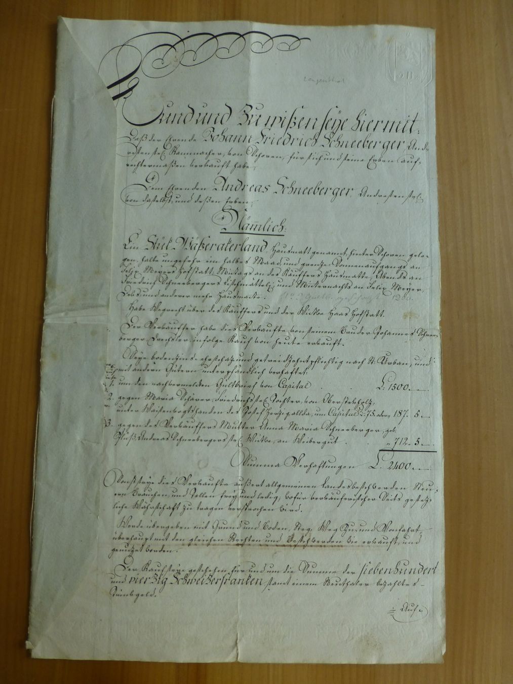 Documenti: Langenthal- Schoren, Kaufbrief, 25.Januar 1830 – Usato da Bettlach venduto da 1saurer