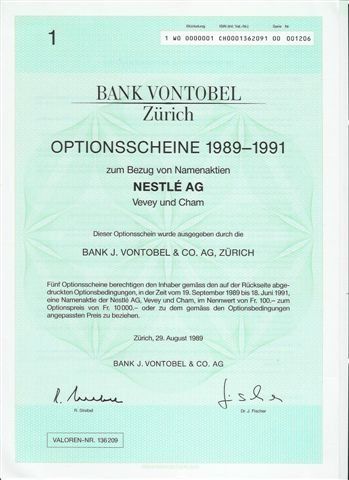 Dokumente: Vontobel Historische Wertpapiere – Gebraucht aus Dübendorf von Aviafan77