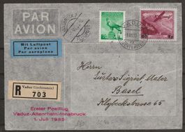 1935 : 1. Postflug Vaduz - Innsbruck : KP 180.--