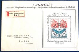 1938-  Aarau Block W11 auf R - Ersttagsbrief nach Baden