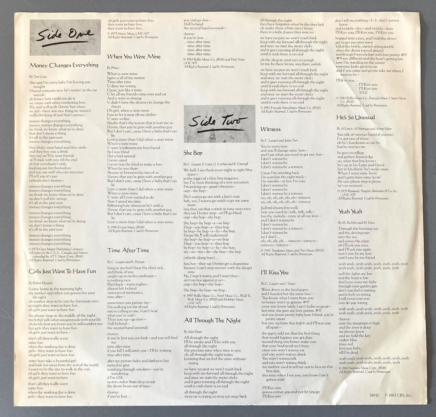 Dischi in vinile: CYNDI LAUPER - SHE'S SO UNUSUAL – Usato da Poliez-Pittet venduto da Newtown-Records 2