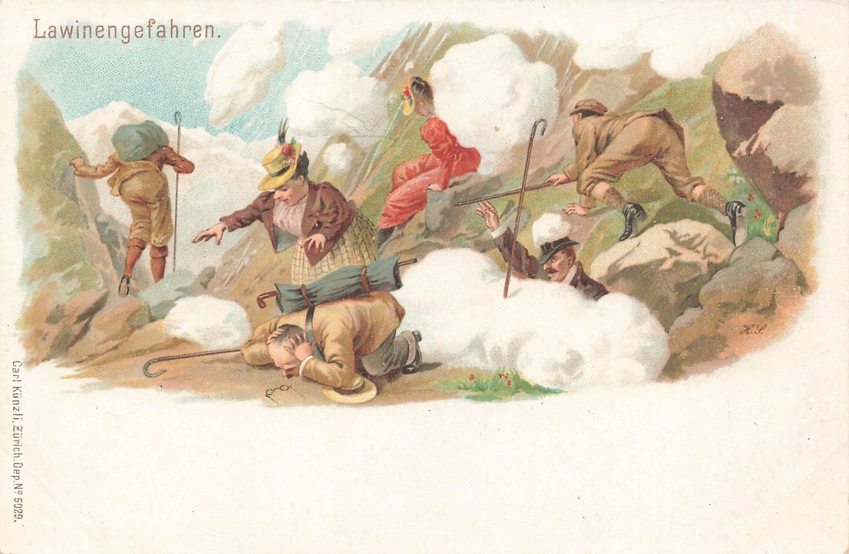 Ansichtskarten: Schweiz Lawinengefahren Litho – Gebraucht aus Biasca von Blenio71
