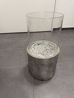 Windlicht Metall Glas rund silberfarbiger Zustand