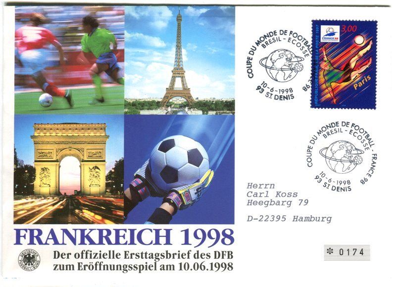 Tutti i francobolli: Ersttagsbrief "Fussball". Frankreich – Nuovo e nell'imballaggio originale da Basel venduto da Butsch5