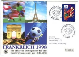 Ersttagsbrief "Fussball". Frankreich
