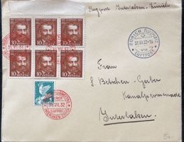 Briefumschlag Interlaken-Zürich 1932 mit Briefmarken