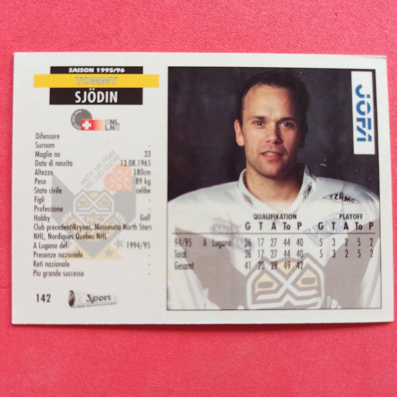 Carte collezionabili: Tommy Sjödin - HC LUGANO CARD - 1995/96 – Usato da Dübendorf venduto da kb86_MOVIE 1